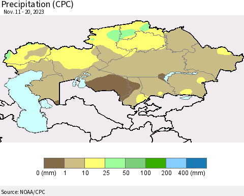 Kazakhstan Precipitation (CPC) Thematic Map For 11/11/2023 - 11/20/2023