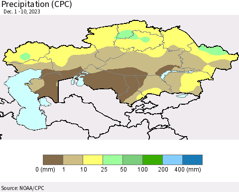 Kazakhstan Precipitation (CPC) Thematic Map For 12/1/2023 - 12/10/2023