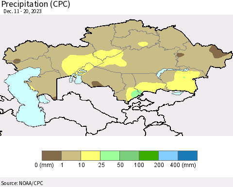 Kazakhstan Precipitation (CPC) Thematic Map For 12/11/2023 - 12/20/2023