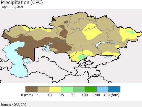 Kazakhstan Precipitation (CPC) Thematic Map For 4/1/2024 - 4/10/2024