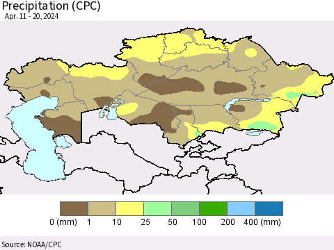 Kazakhstan Precipitation (CPC) Thematic Map For 4/11/2024 - 4/20/2024