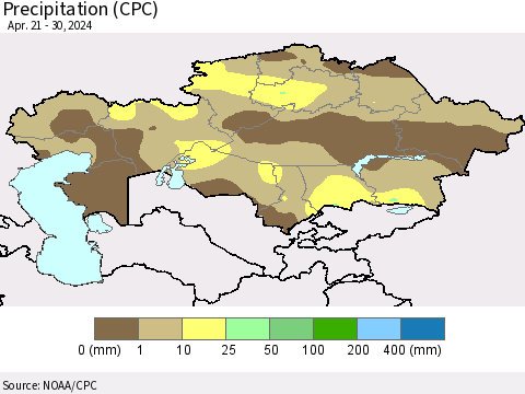 Kazakhstan Precipitation (CPC) Thematic Map For 4/21/2024 - 4/30/2024