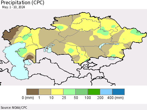 Kazakhstan Precipitation (CPC) Thematic Map For 5/1/2024 - 5/10/2024