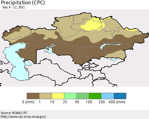 Kazakhstan Precipitation (CPC) Thematic Map For 9/6/2021 - 9/12/2021