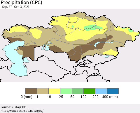 Kazakhstan Precipitation (CPC) Thematic Map For 9/27/2021 - 10/3/2021