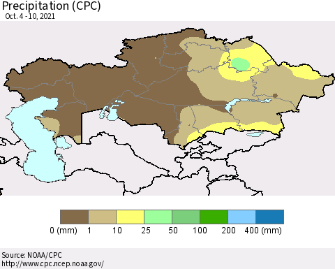 Kazakhstan Precipitation (CPC) Thematic Map For 10/4/2021 - 10/10/2021