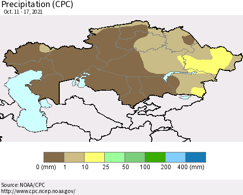 Kazakhstan Precipitation (CPC) Thematic Map For 10/11/2021 - 10/17/2021