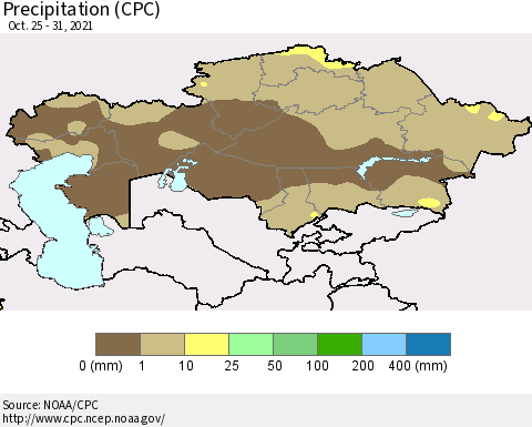 Kazakhstan Precipitation (CPC) Thematic Map For 10/25/2021 - 10/31/2021