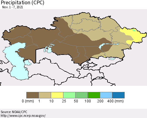 Kazakhstan Precipitation (CPC) Thematic Map For 11/1/2021 - 11/7/2021