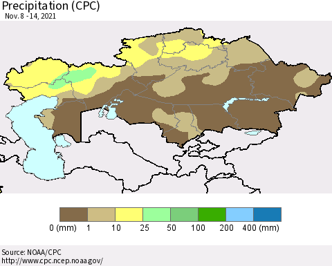 Kazakhstan Precipitation (CPC) Thematic Map For 11/8/2021 - 11/14/2021