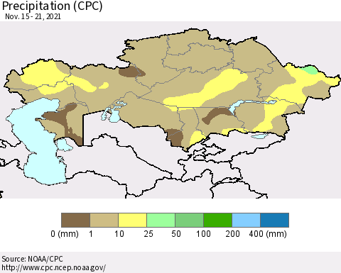 Kazakhstan Precipitation (CPC) Thematic Map For 11/15/2021 - 11/21/2021