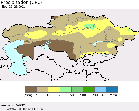 Kazakhstan Precipitation (CPC) Thematic Map For 11/22/2021 - 11/28/2021