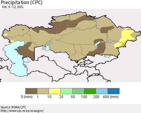 Kazakhstan Precipitation (CPC) Thematic Map For 12/6/2021 - 12/12/2021