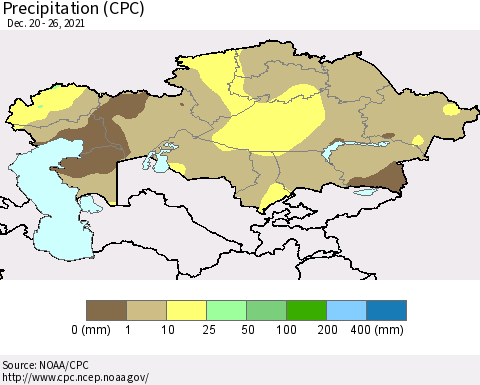 Kazakhstan Precipitation (CPC) Thematic Map For 12/20/2021 - 12/26/2021