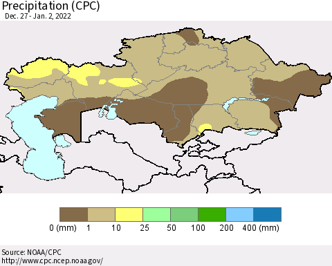 Kazakhstan Precipitation (CPC) Thematic Map For 12/27/2021 - 1/2/2022