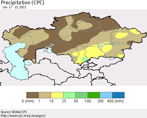 Kazakhstan Precipitation (CPC) Thematic Map For 1/17/2022 - 1/23/2022
