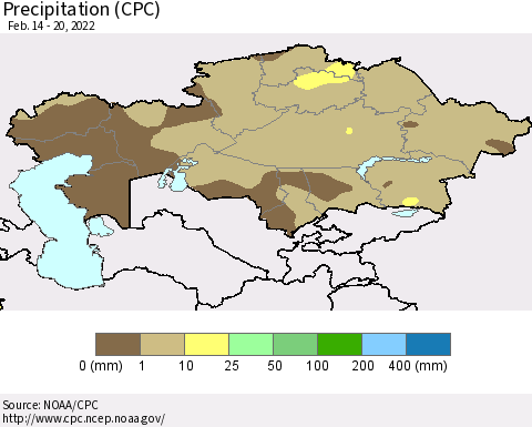 Kazakhstan Precipitation (CPC) Thematic Map For 2/14/2022 - 2/20/2022