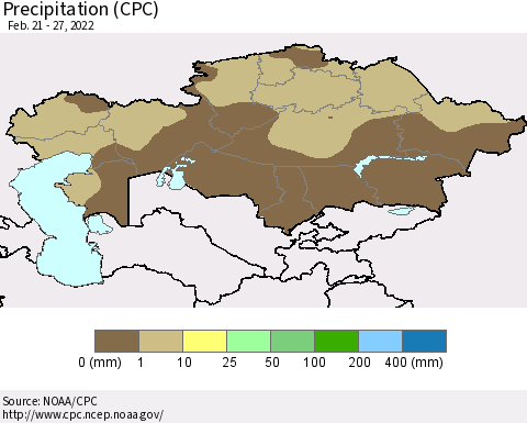 Kazakhstan Precipitation (CPC) Thematic Map For 2/21/2022 - 2/27/2022
