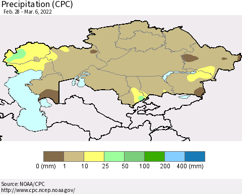 Kazakhstan Precipitation (CPC) Thematic Map For 2/28/2022 - 3/6/2022