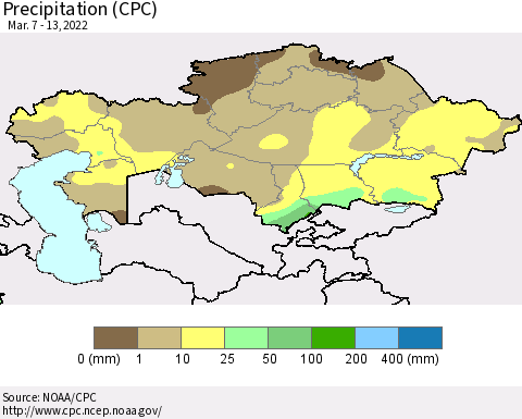 Kazakhstan Precipitation (CPC) Thematic Map For 3/7/2022 - 3/13/2022