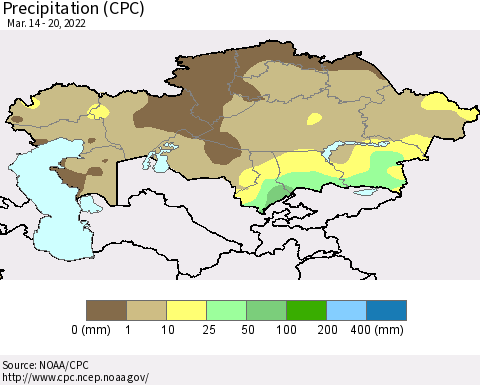 Kazakhstan Precipitation (CPC) Thematic Map For 3/14/2022 - 3/20/2022