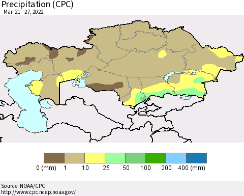 Kazakhstan Precipitation (CPC) Thematic Map For 3/21/2022 - 3/27/2022