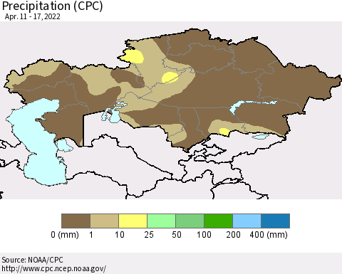 Kazakhstan Precipitation (CPC) Thematic Map For 4/11/2022 - 4/17/2022