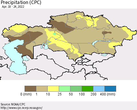 Kazakhstan Precipitation (CPC) Thematic Map For 4/18/2022 - 4/24/2022
