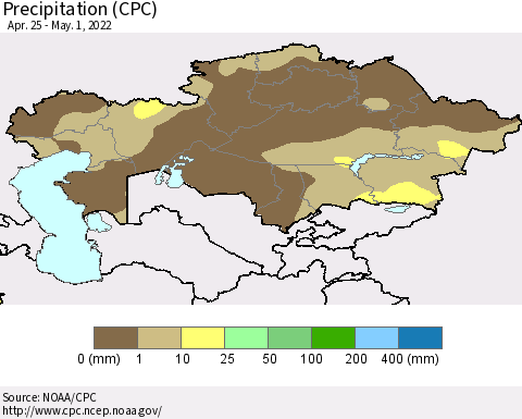 Kazakhstan Precipitation (CPC) Thematic Map For 4/25/2022 - 5/1/2022