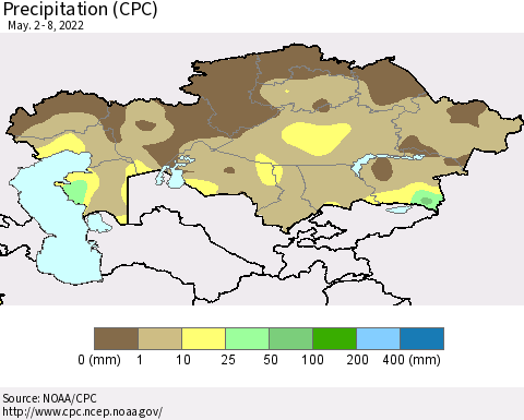 Kazakhstan Precipitation (CPC) Thematic Map For 5/2/2022 - 5/8/2022