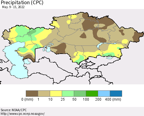Kazakhstan Precipitation (CPC) Thematic Map For 5/9/2022 - 5/15/2022