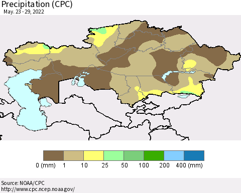 Kazakhstan Precipitation (CPC) Thematic Map For 5/23/2022 - 5/29/2022