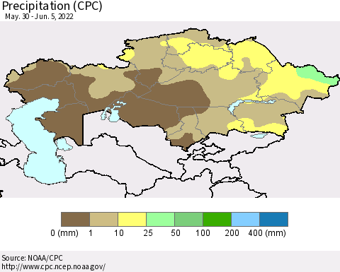 Kazakhstan Precipitation (CPC) Thematic Map For 5/30/2022 - 6/5/2022