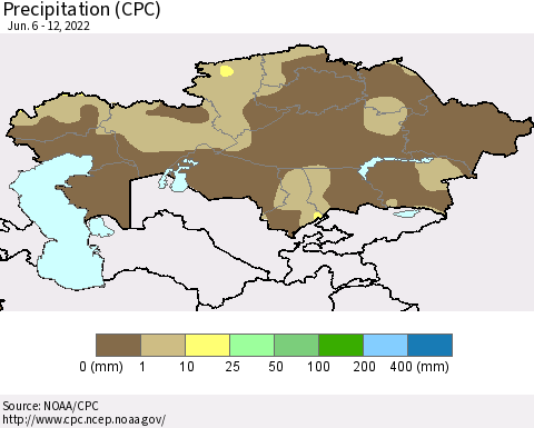 Kazakhstan Precipitation (CPC) Thematic Map For 6/6/2022 - 6/12/2022