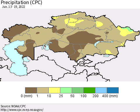 Kazakhstan Precipitation (CPC) Thematic Map For 6/13/2022 - 6/19/2022