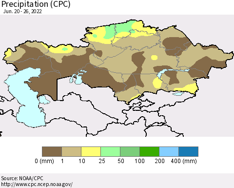Kazakhstan Precipitation (CPC) Thematic Map For 6/20/2022 - 6/26/2022