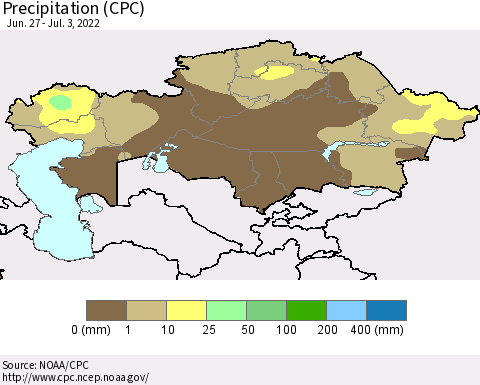 Kazakhstan Precipitation (CPC) Thematic Map For 6/27/2022 - 7/3/2022