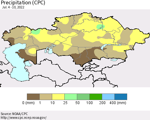 Kazakhstan Precipitation (CPC) Thematic Map For 7/4/2022 - 7/10/2022