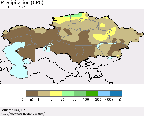 Kazakhstan Precipitation (CPC) Thematic Map For 7/11/2022 - 7/17/2022