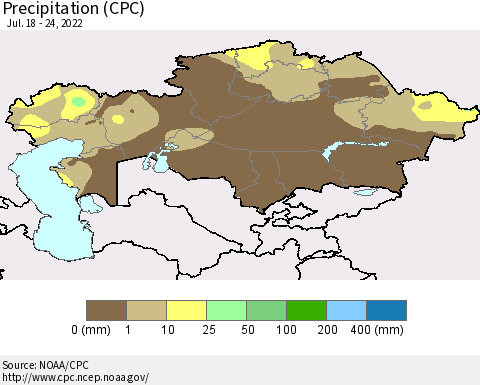 Kazakhstan Precipitation (CPC) Thematic Map For 7/18/2022 - 7/24/2022