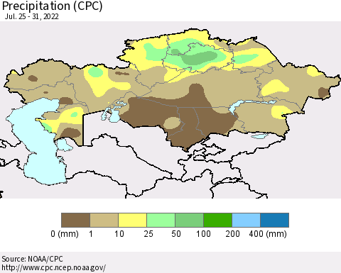 Kazakhstan Precipitation (CPC) Thematic Map For 7/25/2022 - 7/31/2022
