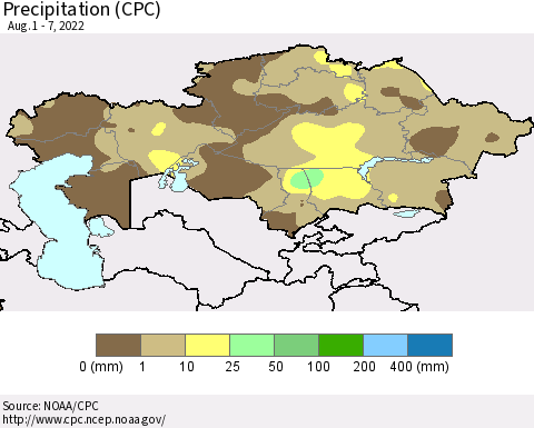 Kazakhstan Precipitation (CPC) Thematic Map For 8/1/2022 - 8/7/2022