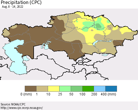 Kazakhstan Precipitation (CPC) Thematic Map For 8/8/2022 - 8/14/2022
