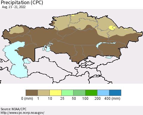 Kazakhstan Precipitation (CPC) Thematic Map For 8/15/2022 - 8/21/2022