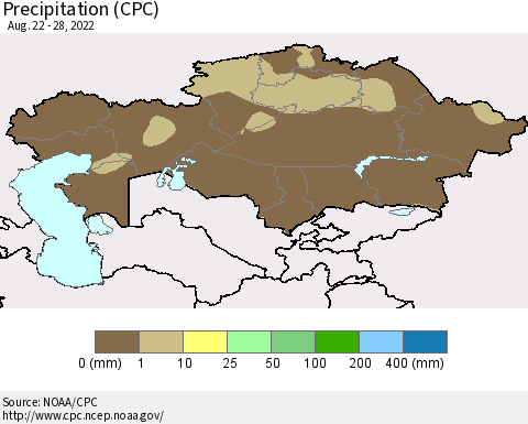 Kazakhstan Precipitation (CPC) Thematic Map For 8/22/2022 - 8/28/2022
