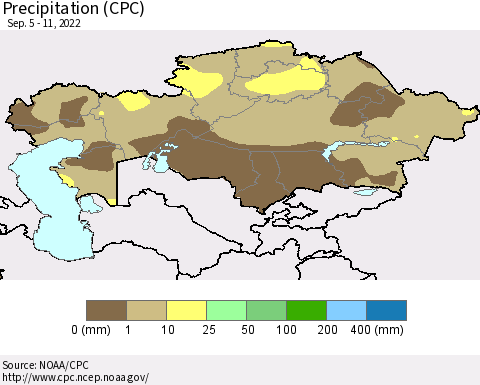 Kazakhstan Precipitation (CPC) Thematic Map For 9/5/2022 - 9/11/2022