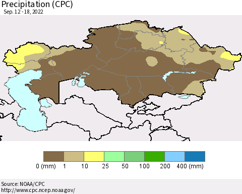 Kazakhstan Precipitation (CPC) Thematic Map For 9/12/2022 - 9/18/2022
