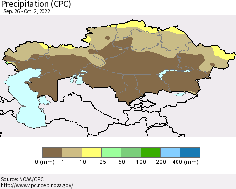 Kazakhstan Precipitation (CPC) Thematic Map For 9/26/2022 - 10/2/2022