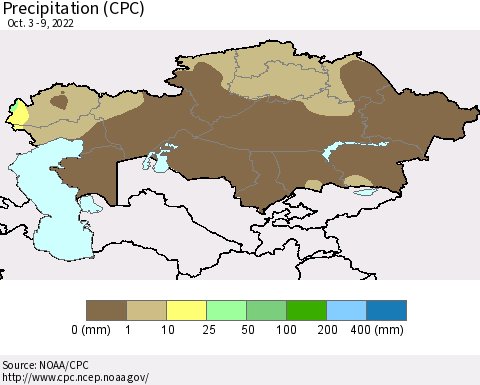 Kazakhstan Precipitation (CPC) Thematic Map For 10/3/2022 - 10/9/2022