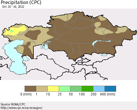 Kazakhstan Precipitation (CPC) Thematic Map For 10/10/2022 - 10/16/2022